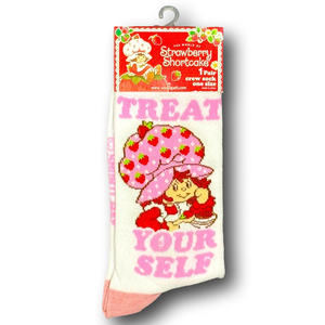 3/$20 Strawberry Shortcake "Treat Your Self" Funny Novelty Crew Socks - NWT